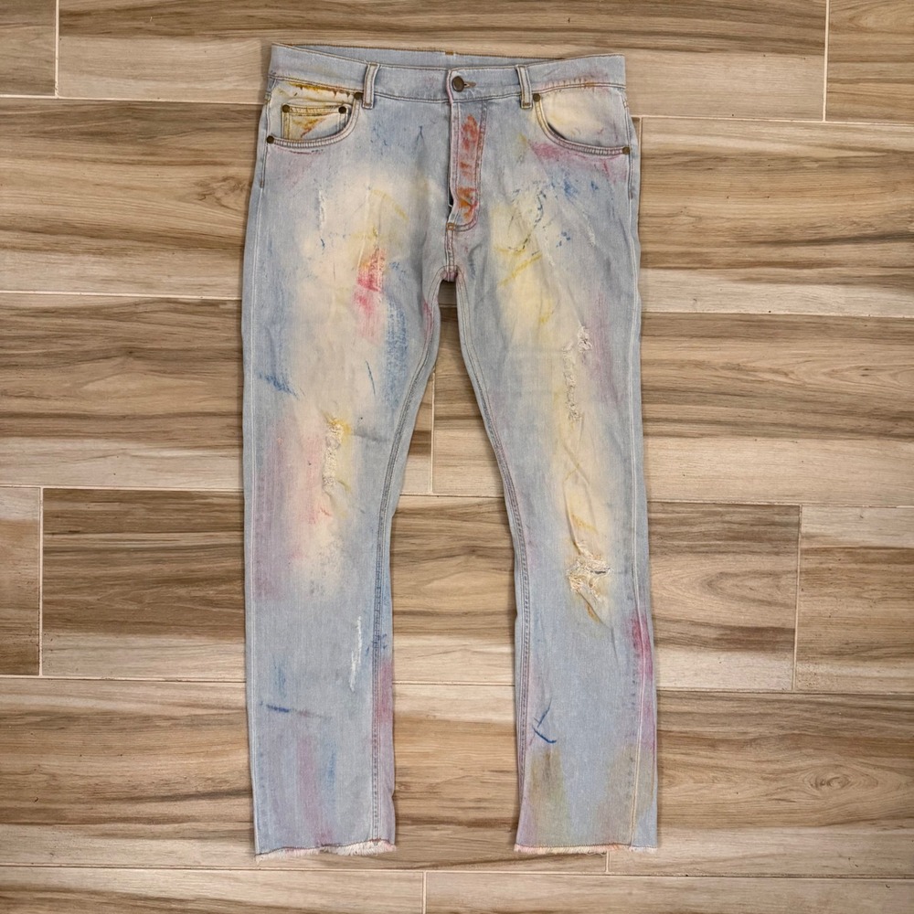 James Long‎ Distressed Paint Splatter Jeans Tie Dye Italy Size M Medium 35x29